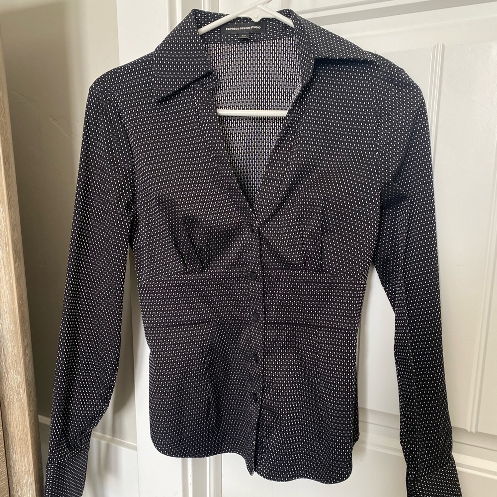 Black & White Polka Dotted Dressy Blouse